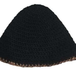 Black and Brown Crochet Beanie With Rose Gold Trim